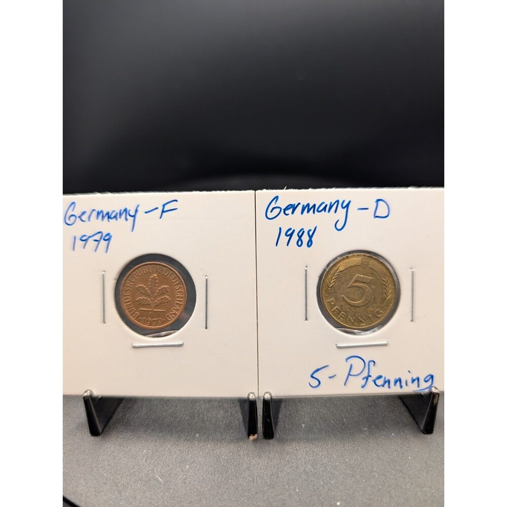 2‑Coin Bundle – Germany 1979‑F One Pfennig & 1988‑D Five Pfennig